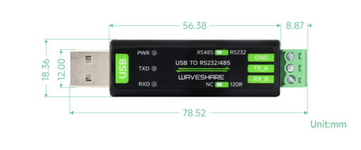 Dimensiuni Convertor USB - RS232/RS485 Waveshare FT232RNL Dimensiuni Convertor USB - RS232/RS485 Waveshare FT232RNL