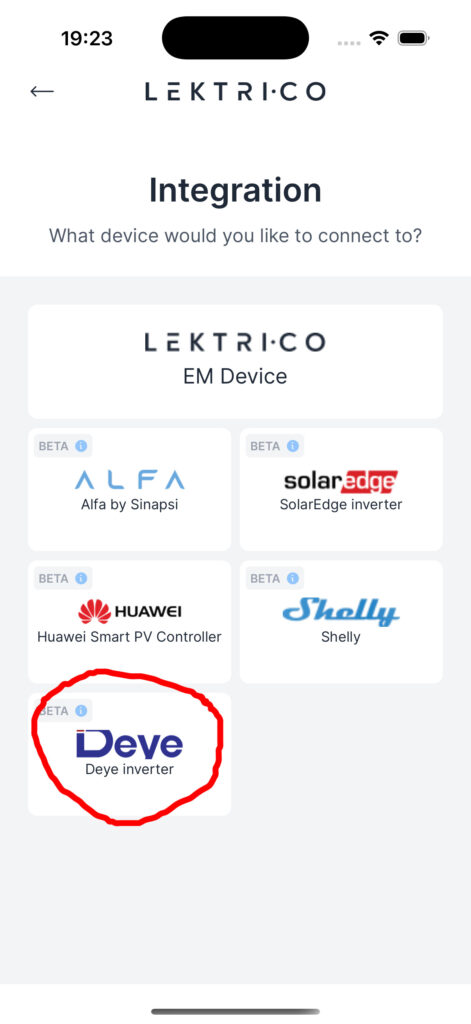 integrare modul in aplicatia lektri.co - selectare deye